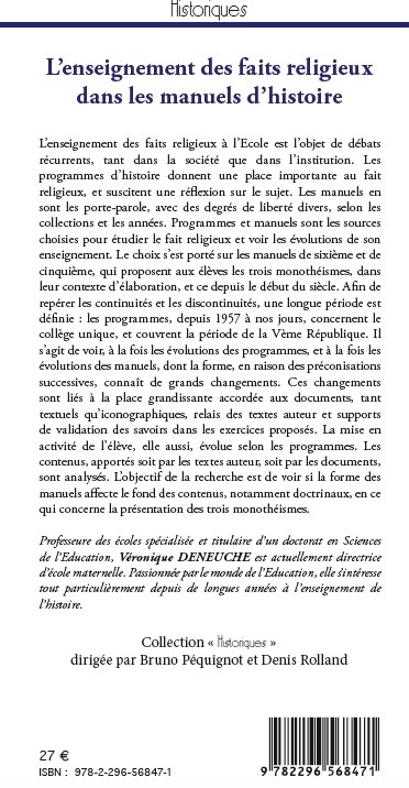 Véronique Deneuche, L'enseignement des faits religieux dans les manuels d'histoire Véronique Deneuche, L'enseignement des faits religieux dans les manuels d'histoire