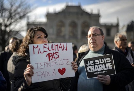 A Genève aussi on a manifesté en hommage aux victimes de Charlie Hebdo invitant à ne pas faire d'amalgame. | AFP/ouest-france.fr