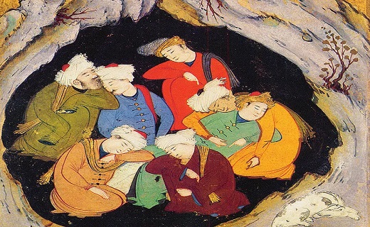 Sept Dormants. Miniature persane. XVIe siècle Manuscrit L'histoire des prophètes