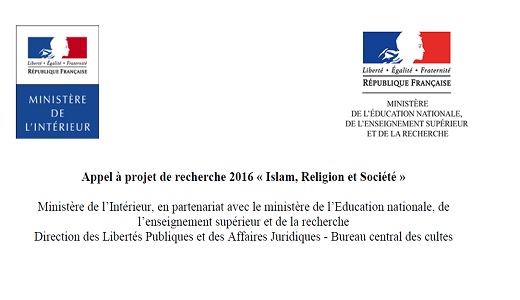 « Islam, religion, société » . Appels à projets de recherche 2016.